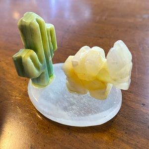 Miniature Carved Stone Cactus and Donkey Burro Figurine.